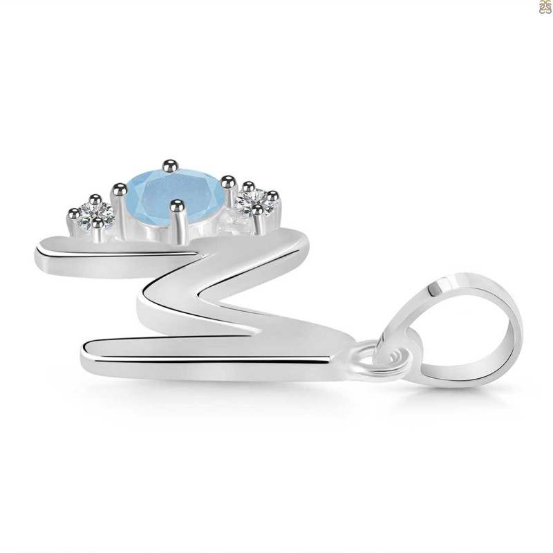 Aquamarine & White Topaz Alphabet M Pendant