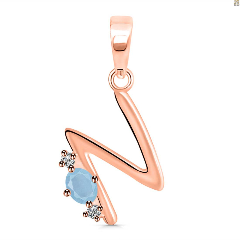 Aquamarine & White Topaz Alphabet N Pendant AQM-RDA-14.