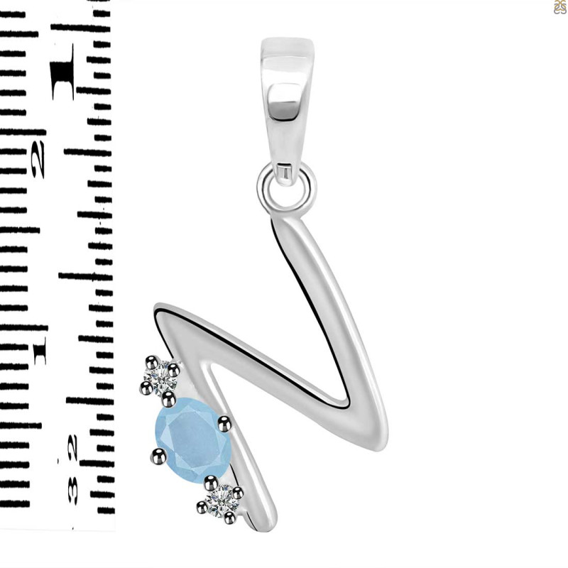 Aquamarine & White Topaz Alphabet N Pendant AQM-RDA-14.