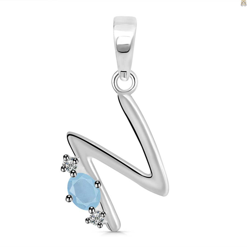 Aquamarine & White Topaz Alphabet N Pendant AQM-RDA-14.