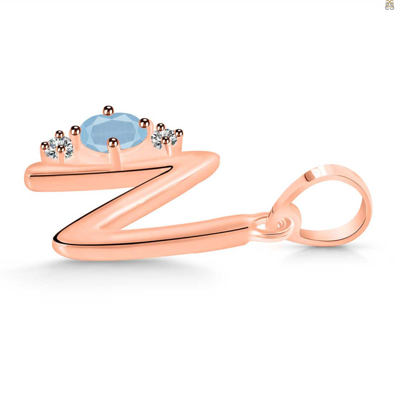 Aquamarine & White Topaz Alphabet N Pendant AQM-RDA-14.