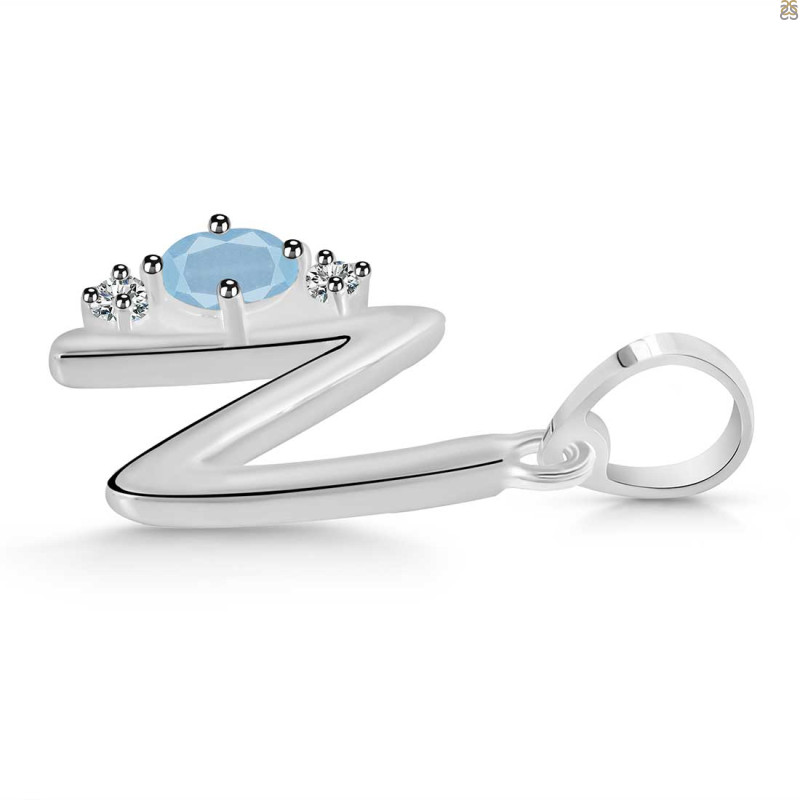 Aquamarine & White Topaz Alphabet N Pendant