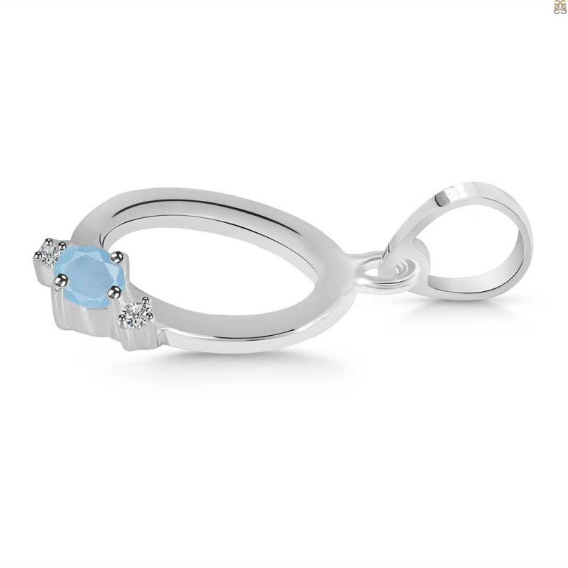 Aquamarine & White Topaz Alphabet O Pendant