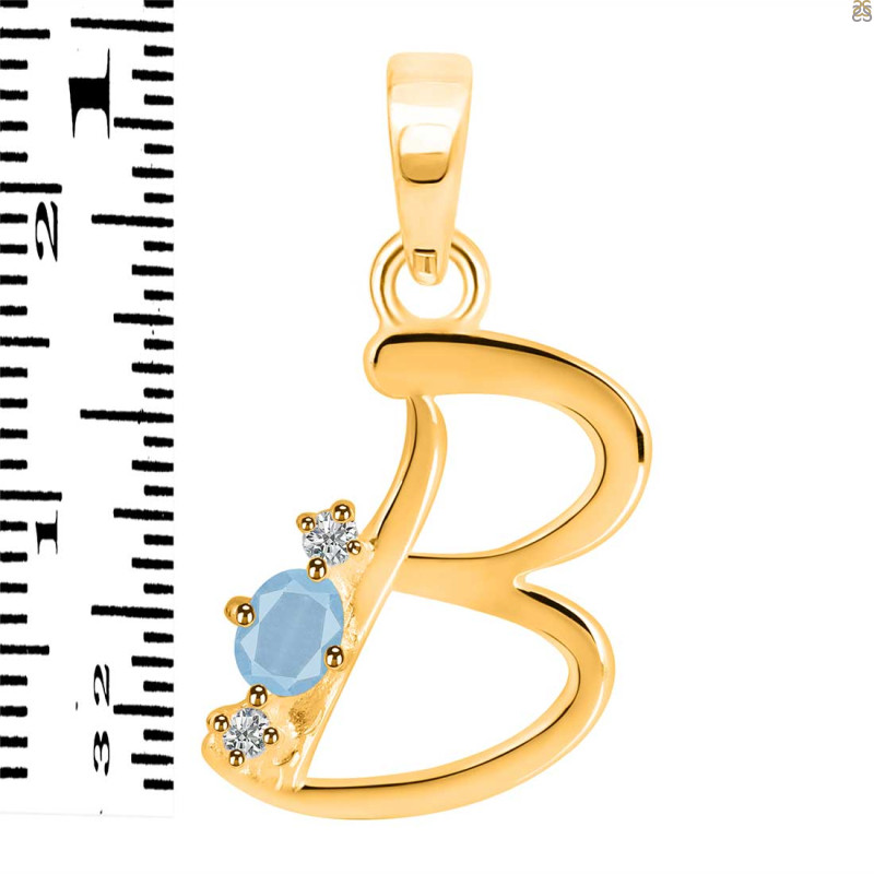 Aquamarine & White Topaz Alphabet B Pendant AQM-RDA-2.