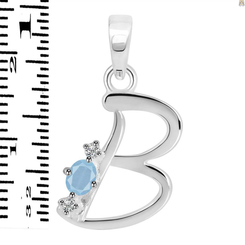 Aquamarine & White Topaz Alphabet B Pendant AQM-RDA-2.