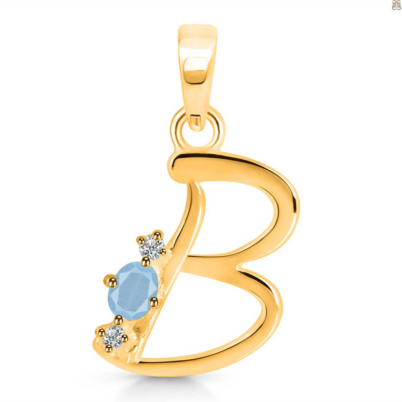 Aquamarine & White Topaz Alphabet B Pendant AQM-RDA-2.