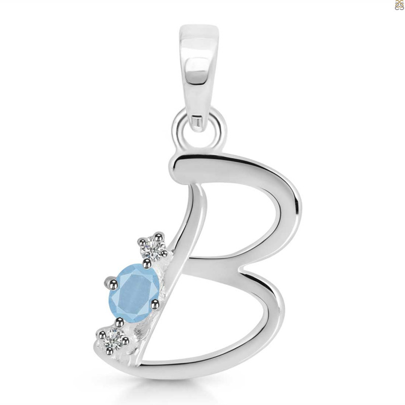 Aquamarine & White Topaz Alphabet B Pendant AQM-RDA-2.