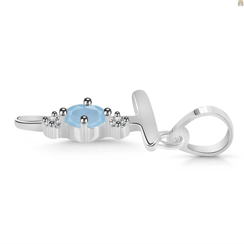Aquamarine & White Topaz Alphabet T Pendant