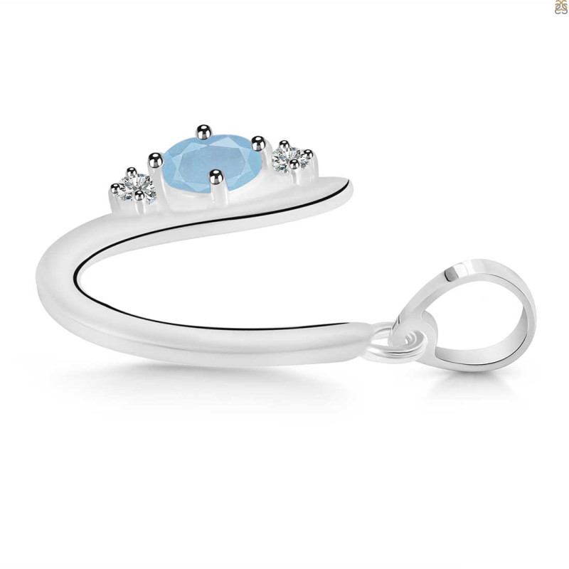 Aquamarine & White Topaz Alphabet U Pendant
