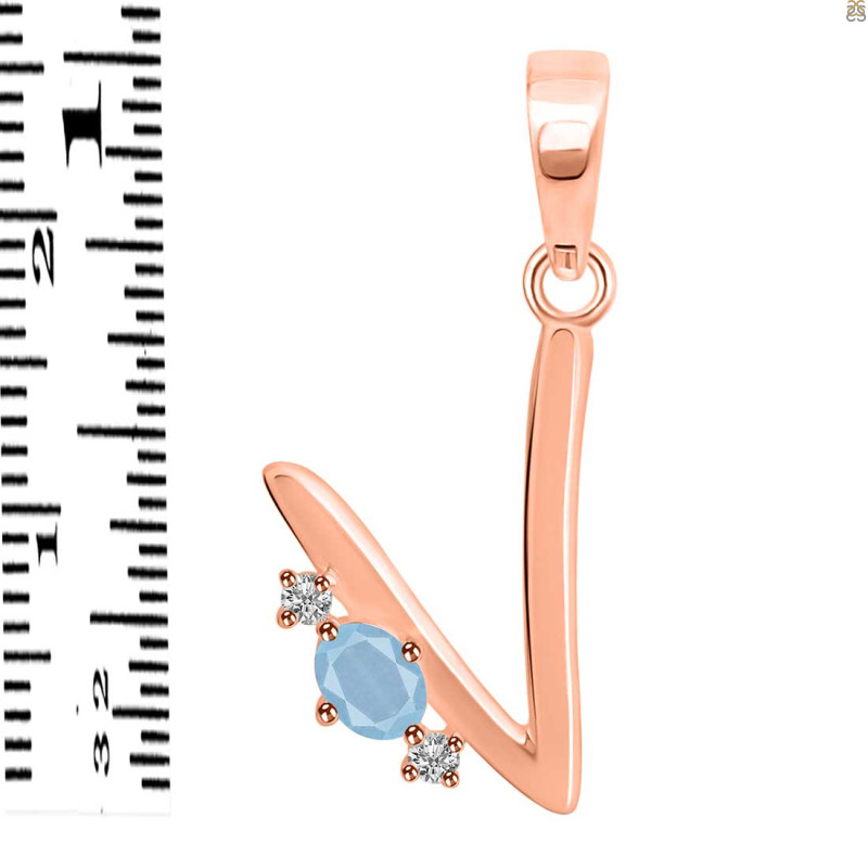 Aquamarine & White Topaz Alphabet V Pendant AQM-RDA-22.