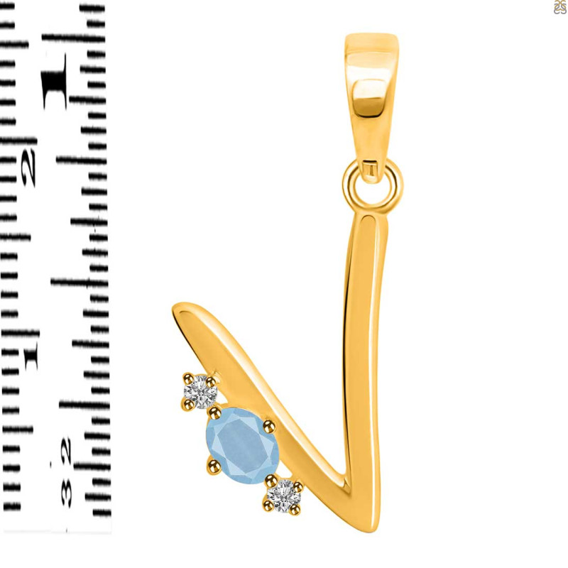 Aquamarine & White Topaz Alphabet V Pendant AQM-RDA-22.