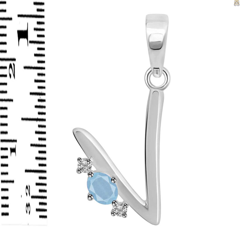 Aquamarine & White Topaz Alphabet V Pendant AQM-RDA-22.