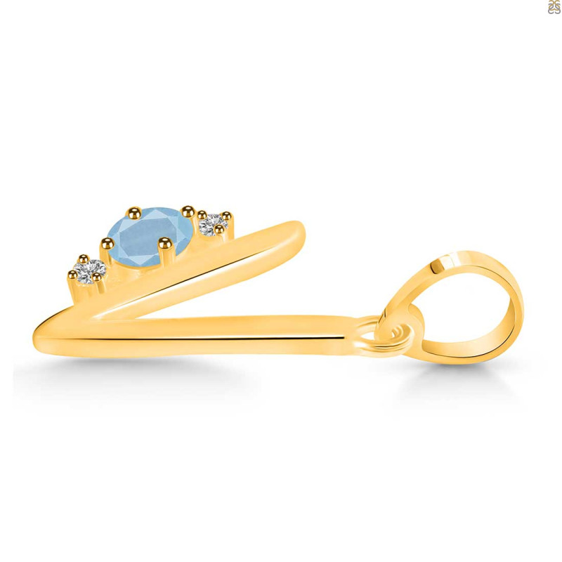 Aquamarine & White Topaz Alphabet V Pendant AQM-RDA-22.