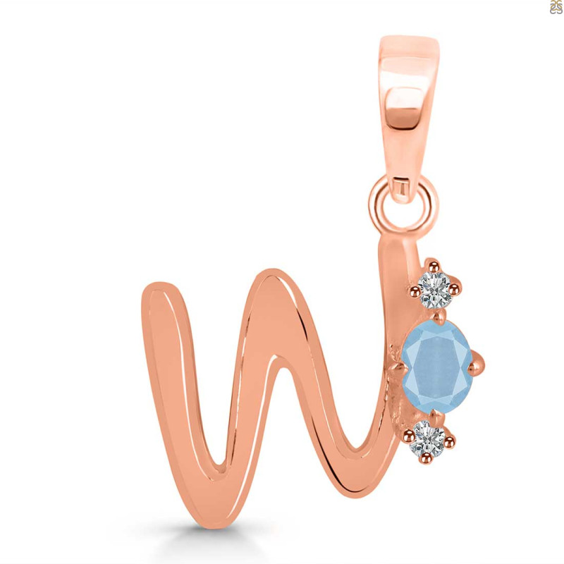 Aquamarine & White Topaz Alphabet W Pendant AQM-RDA-23.