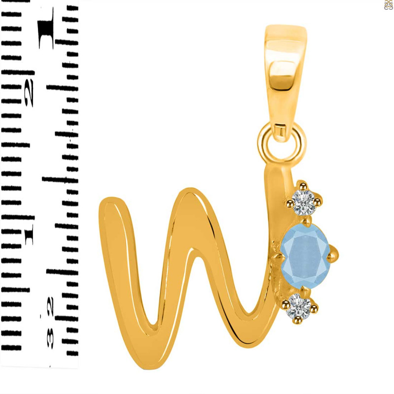 Aquamarine & White Topaz Alphabet W Pendant AQM-RDA-23.