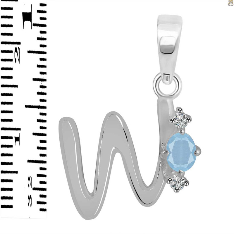 Aquamarine & White Topaz Alphabet W Pendant AQM-RDA-23.