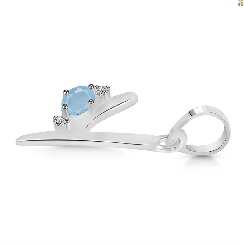 Aquamarine & White Topaz Alphabet Y Pendant