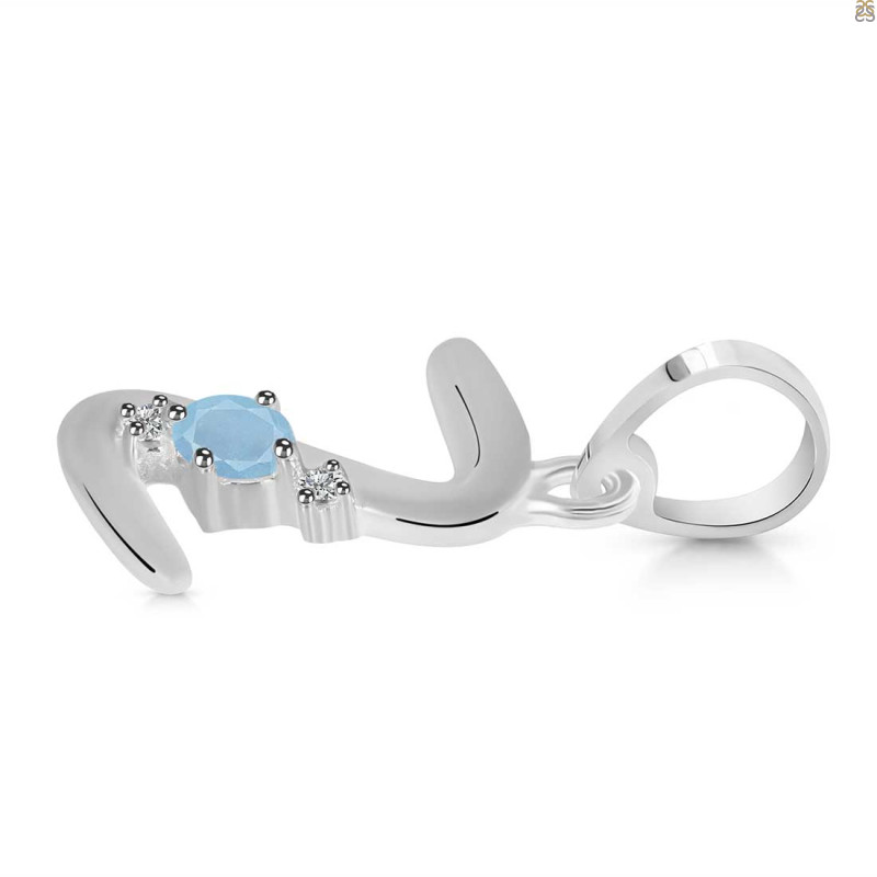 Aquamarine & White Topaz Alphabet Z Pendant