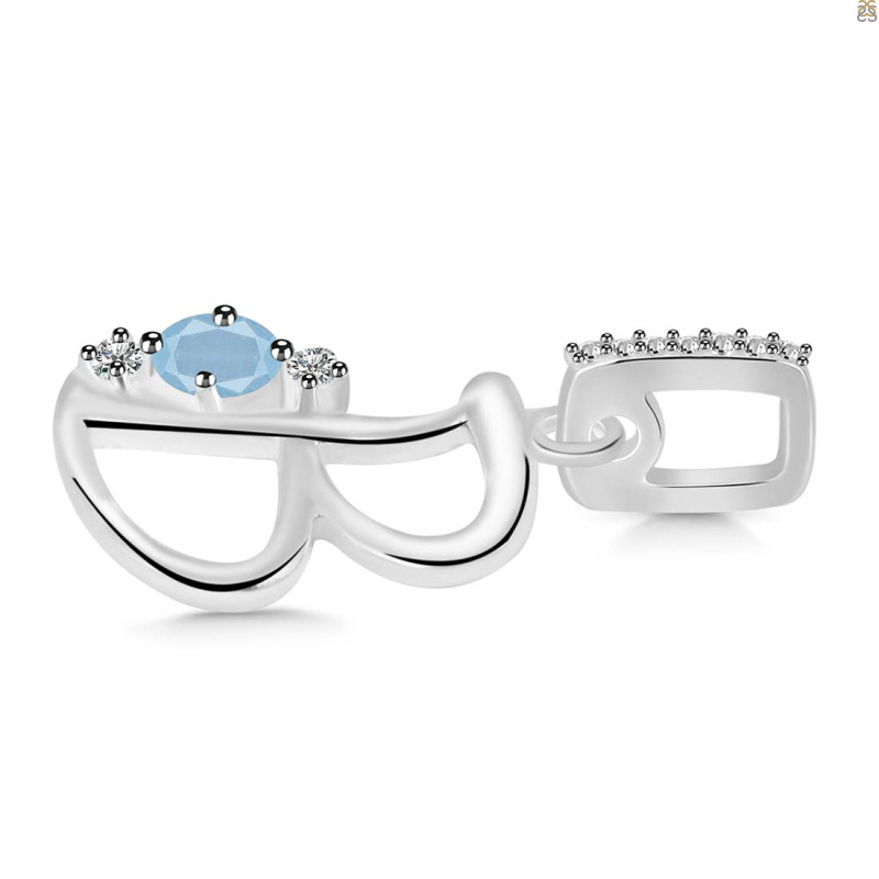 Aquamarine & White Topaz Alphabet B Pendant