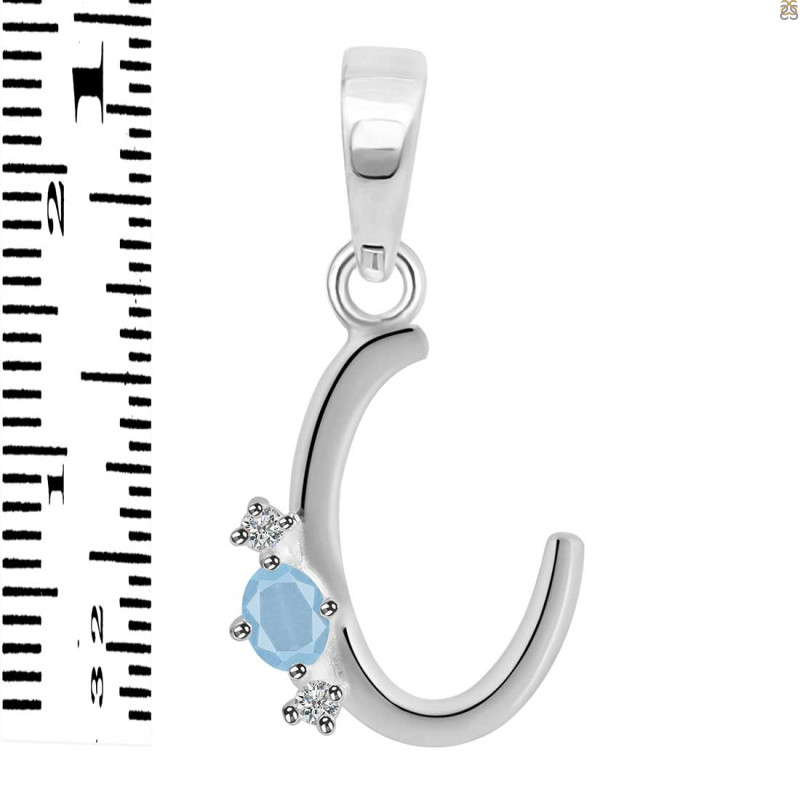 Aquamarine & White Topaz Alphabet C Pendant