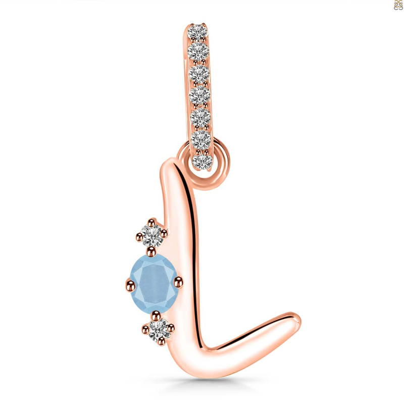 Aquamarine & White Topaz Alphabet L Pendant AQM-RDA-38.