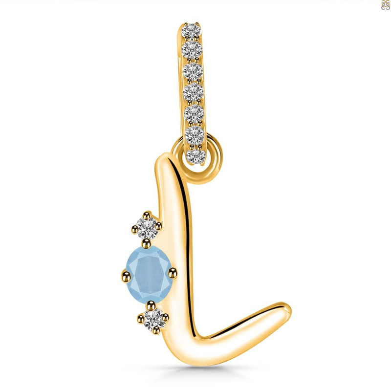 Aquamarine & White Topaz Alphabet L Pendant AQM-RDA-38.