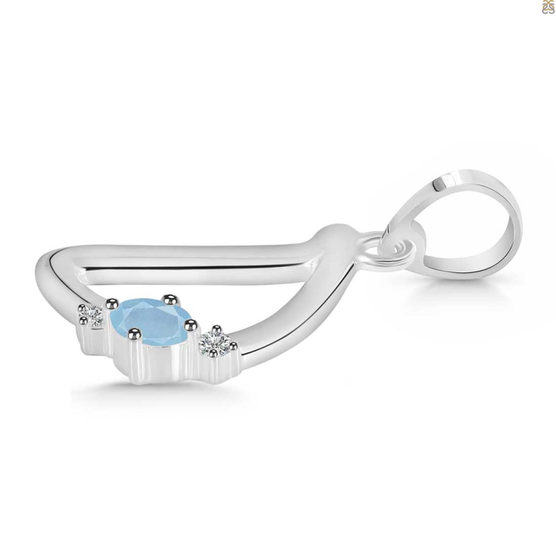 Aquamarine & White Topaz Alphabet D Pendant