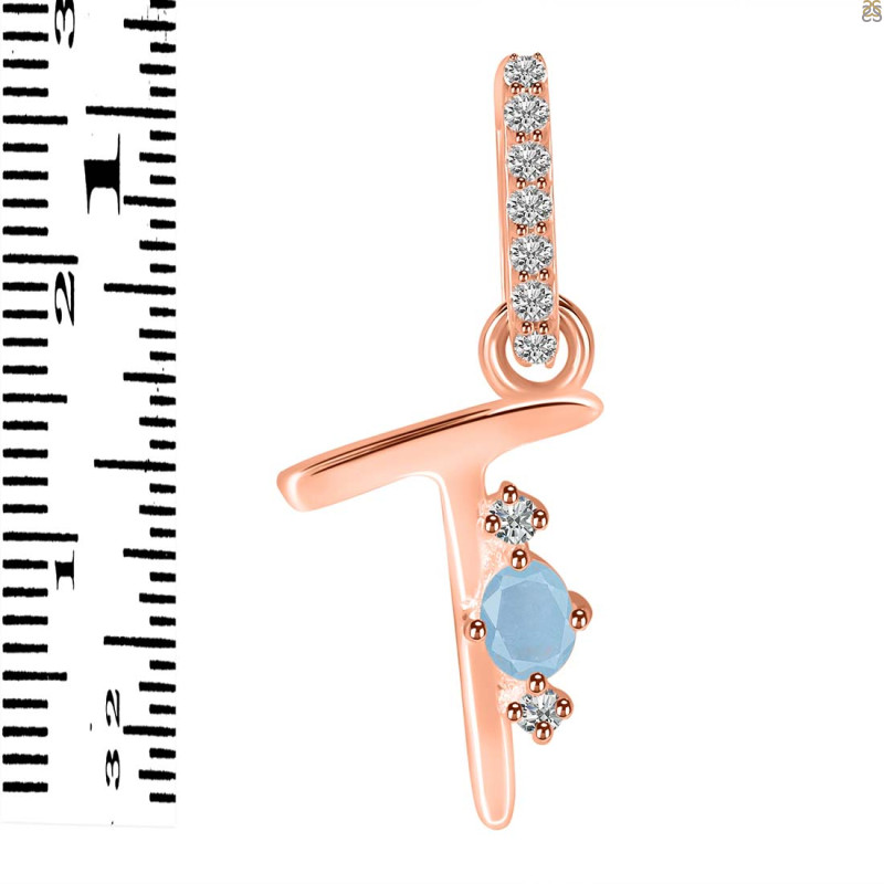 Aquamarine & White Topaz Alphabet T Pendant AQM-RDA-46.