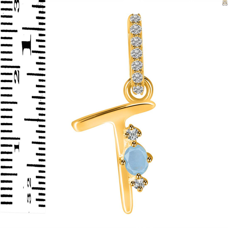 Aquamarine & White Topaz Alphabet T Pendant AQM-RDA-46.
