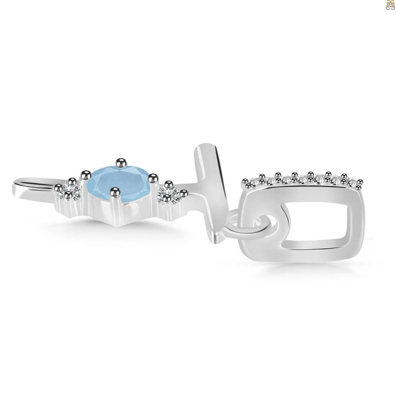 Aquamarine & White Topaz Alphabet T Pendant