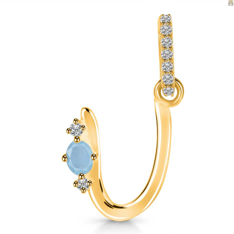 Aquamarine & White Topaz Alphabet U Pendant AQM-RDA-47.
