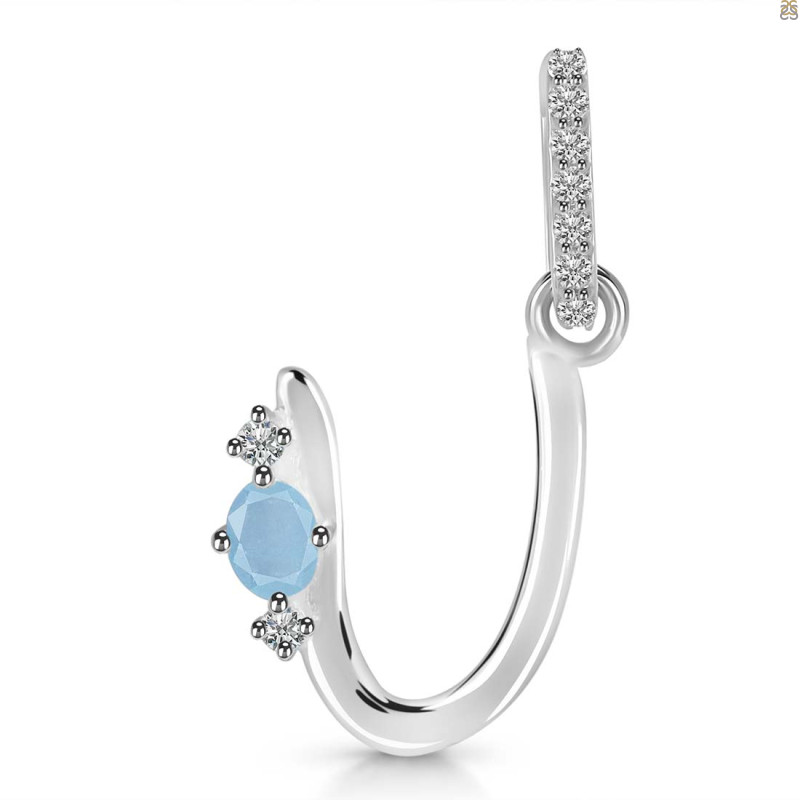 Aquamarine & White Topaz Alphabet U Pendant AQM-RDA-47.