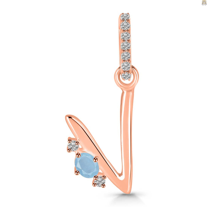 Aquamarine & White Topaz Alphabet V Pendant AQM-RDA-48.