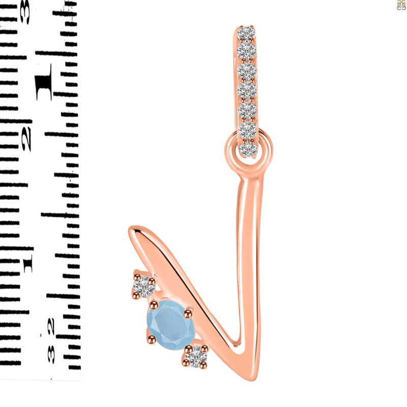 Aquamarine & White Topaz Alphabet V Pendant AQM-RDA-48.