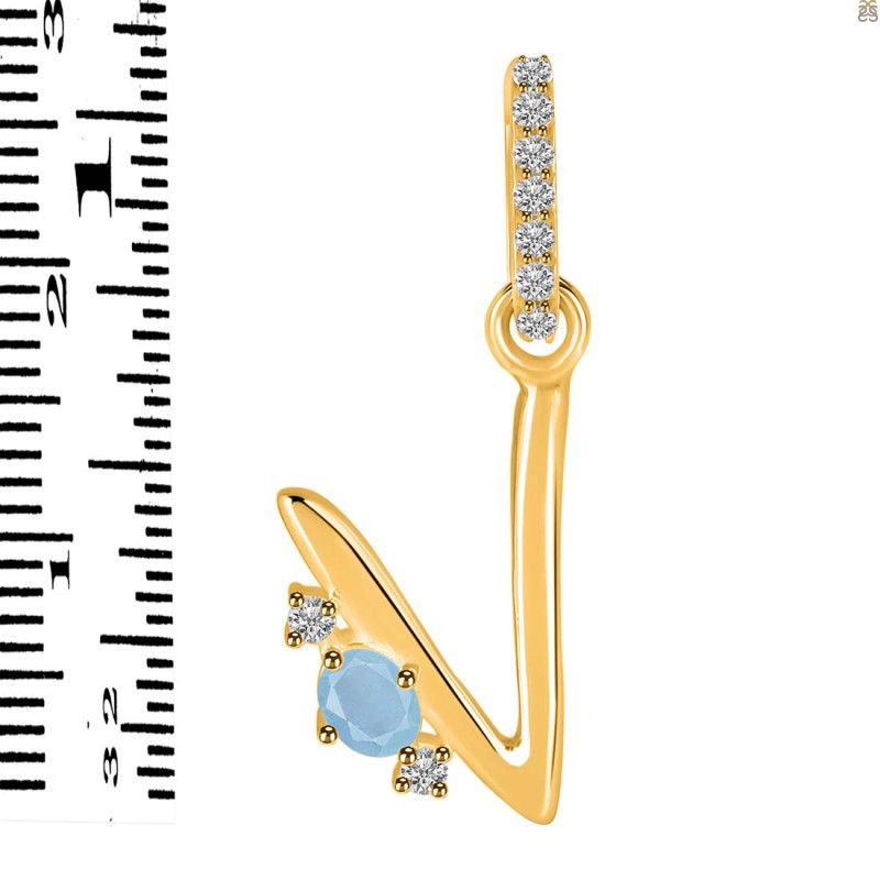 Aquamarine & White Topaz Alphabet V Pendant AQM-RDA-48.