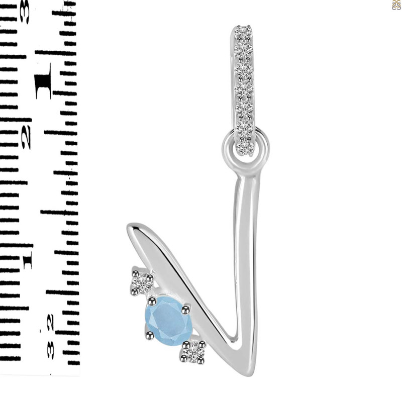Aquamarine & White Topaz Alphabet V Pendant AQM-RDA-48.