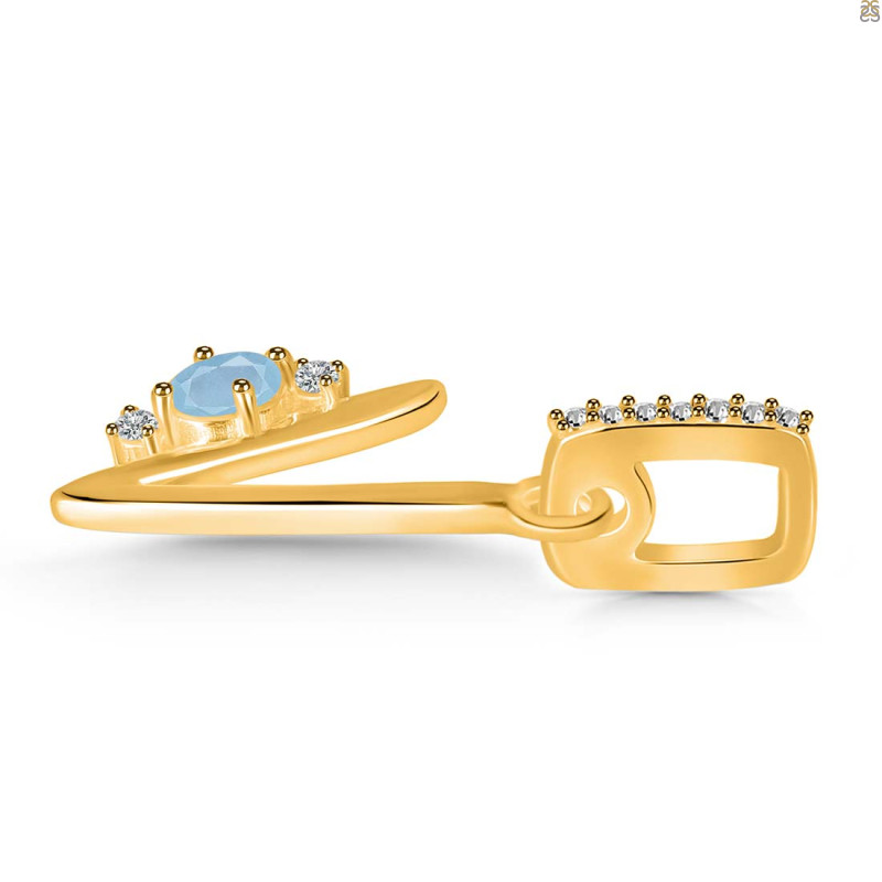 Aquamarine & White Topaz Alphabet V Pendant AQM-RDA-48.