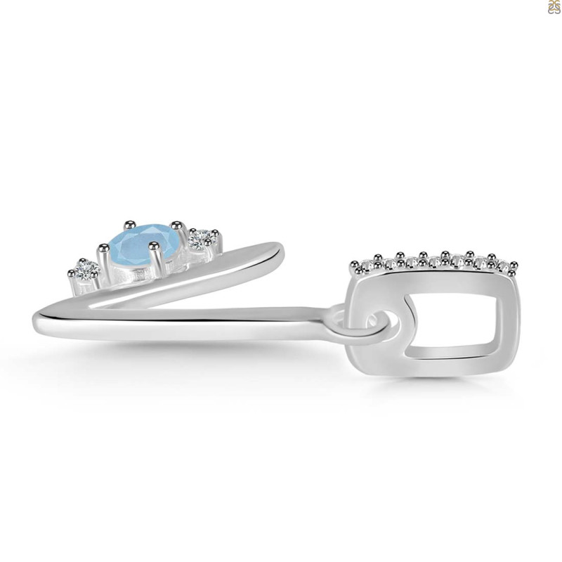 Aquamarine & White Topaz Alphabet V Pendant