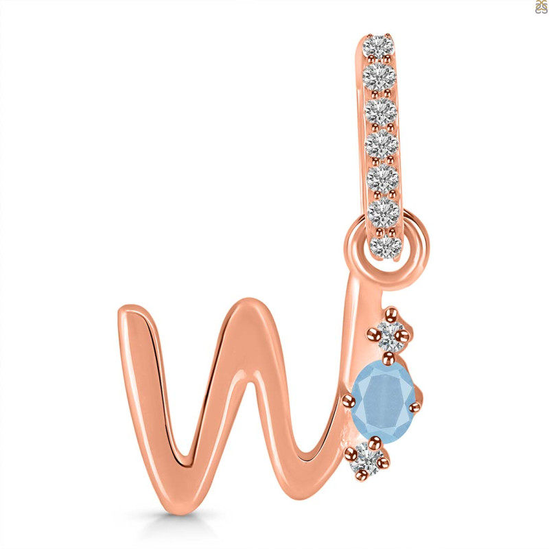 Aquamarine & White Topaz Alphabet W Pendant AQM-RDA-49.