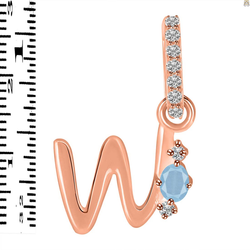 Aquamarine & White Topaz Alphabet W Pendant AQM-RDA-49.