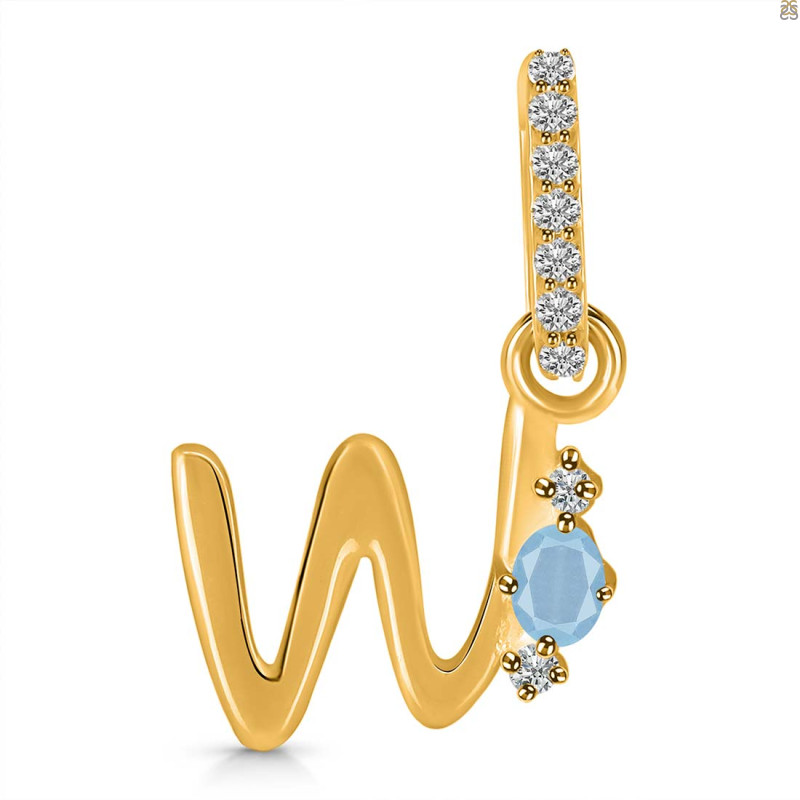 Aquamarine & White Topaz Alphabet W Pendant AQM-RDA-49.