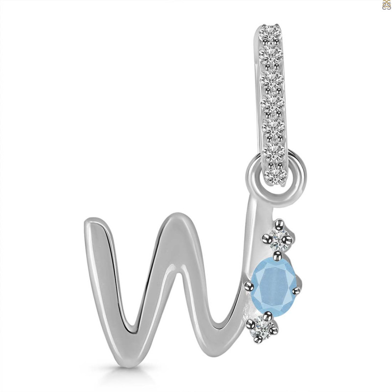 Aquamarine & White Topaz Alphabet W Pendant AQM-RDA-49.