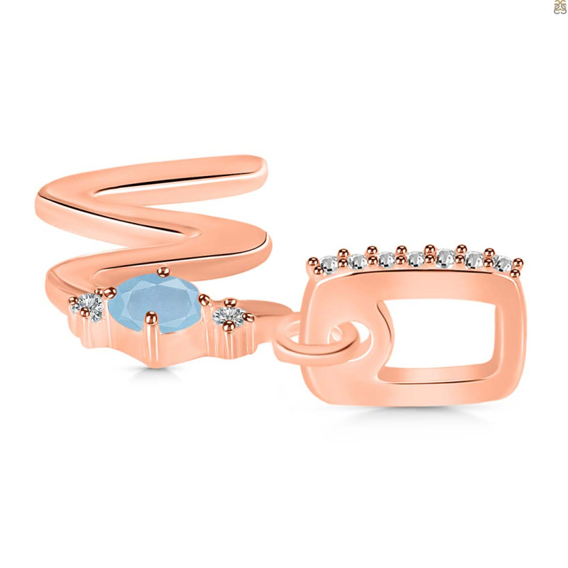 Aquamarine & White Topaz Alphabet W Pendant AQM-RDA-49.