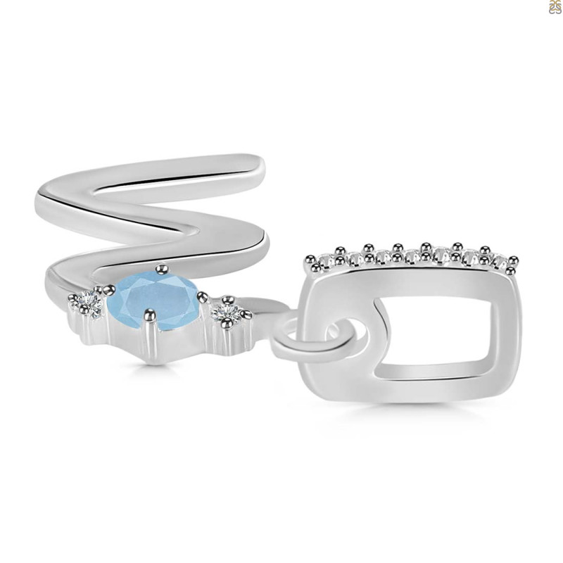Aquamarine & White Topaz Alphabet W Pendant