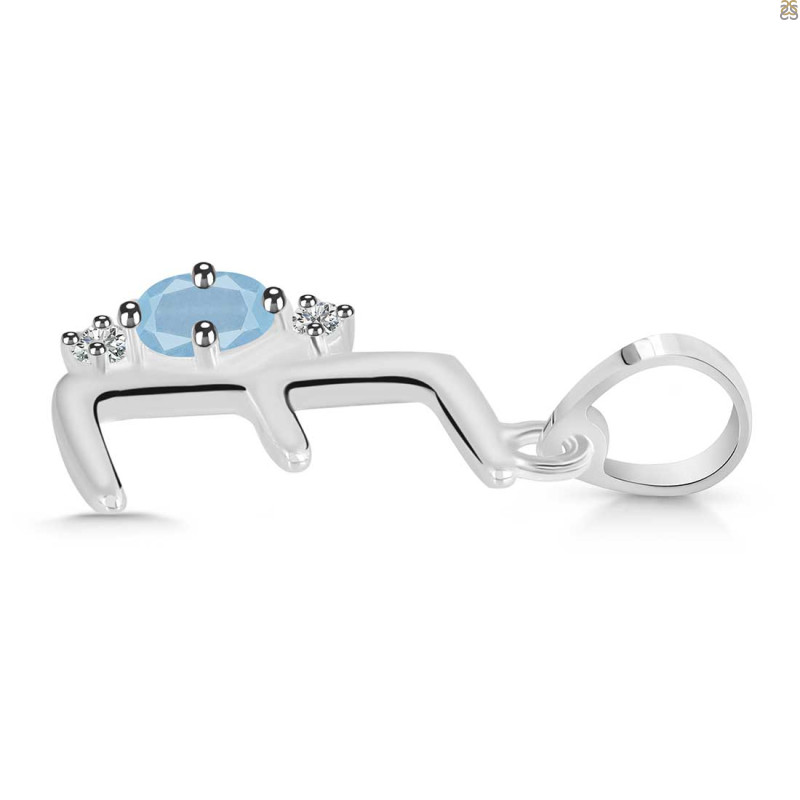 Aquamarine & White Topaz Alphabet E Pendant