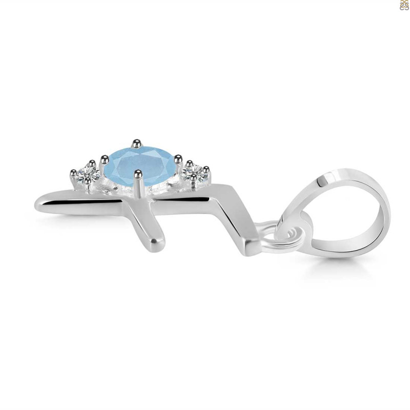 Aquamarine & White Topaz Alphabet F Pendant