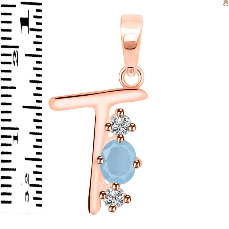 Aquamarine & White Topaz Alphabet T Pendant AQM-RDA-72.