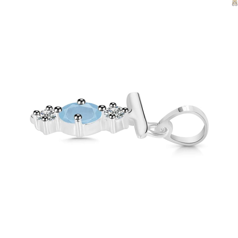 Aquamarine & White Topaz Alphabet T Pendant AQM-RDA-72.