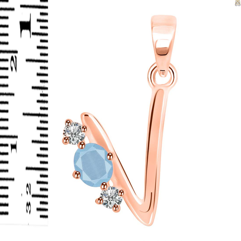 Aquamarine & White Topaz Alphabet V Pendant AQM-RDA-74.