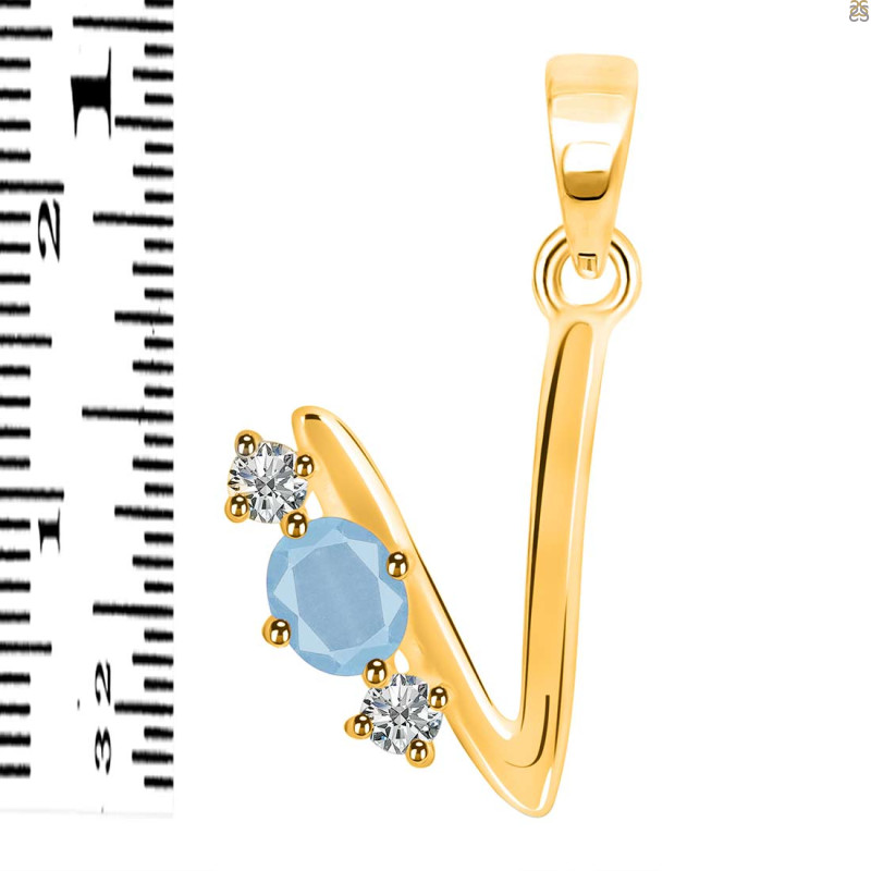 Aquamarine & White Topaz Alphabet V Pendant AQM-RDA-74.